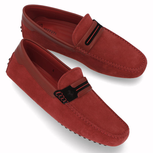 トッズ TOD'S シューズ レザーシューズ メンズ レッド スエード ゴンミーニ ドライビングシューズ モカシン フェラーリ ロゴ