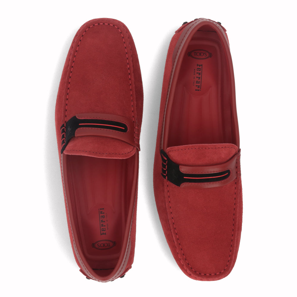 トッズ TOD'S シューズ レザーシューズ メンズ レッド スエード ゴンミーニ ドライビングシューズ モカシン フェラーリ ロゴ