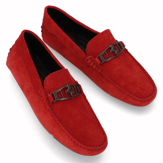 トッズ TOD'S シューズ レザーシューズ メンズ レッド スエード ゴンミーニ モカシン ドライビングシューズ フェラーリ Ferrari ロゴ