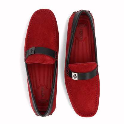 トッズ TOD'S シューズ レザーシューズ メンズ レッド スエード ゴンミーニ ドライビングシューズ モカシン フェラーリ ロゴ
