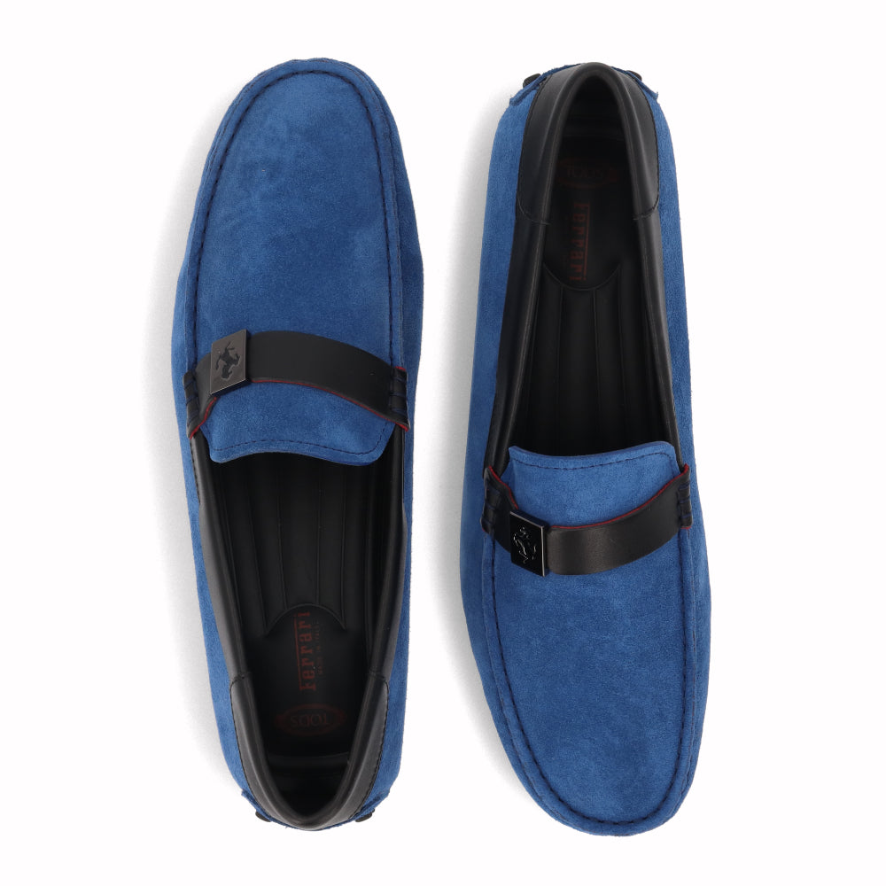 トッズ TOD'S シューズ レザーシューズ メンズ ブルー スエード ゴンミーニ ドライビングシューズ モカシン フェラーリ ロゴ