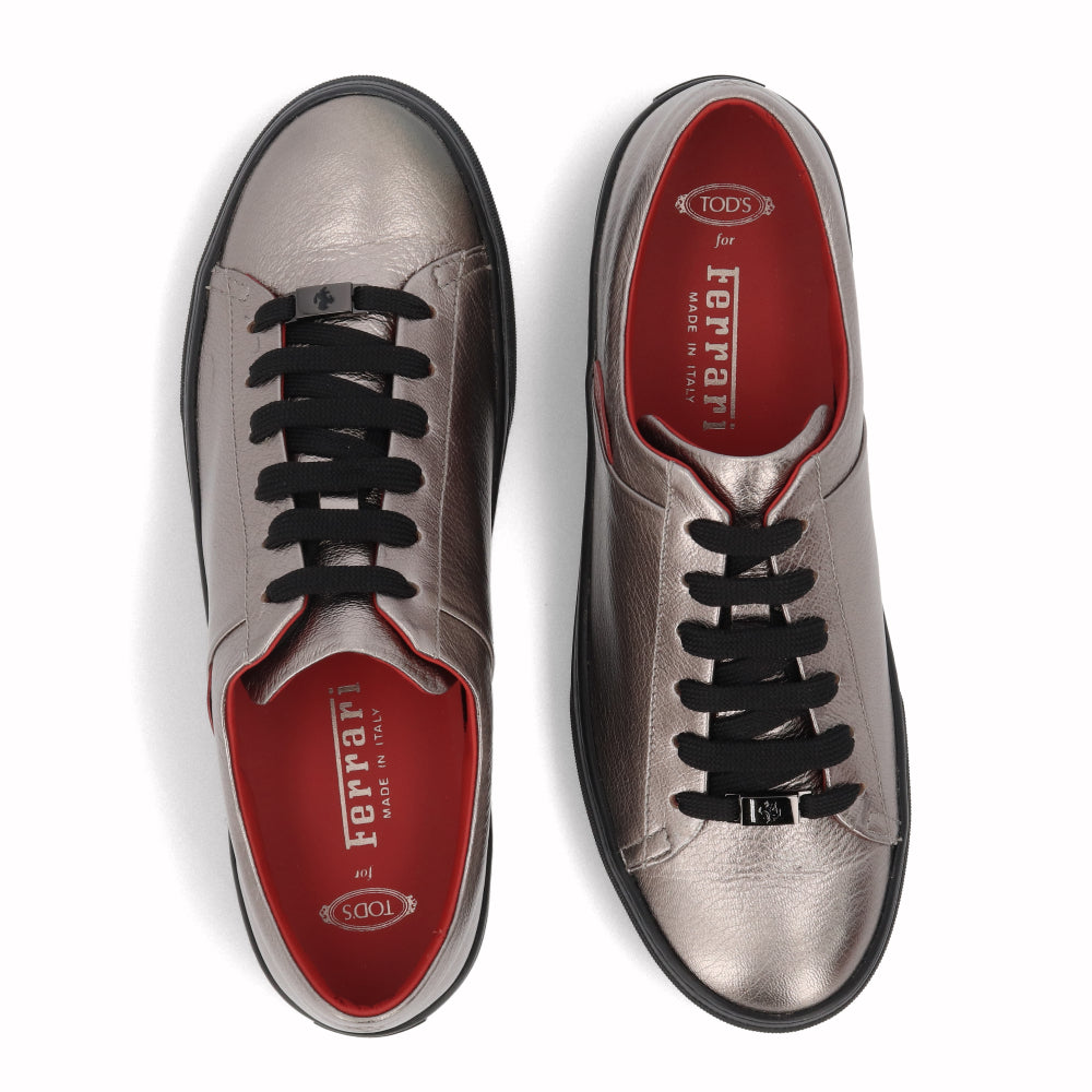 トッズ TOD'S シューズ スニーカー レディース グレー レザー フェラーリ ロゴ 光沢 厚底 ローカット