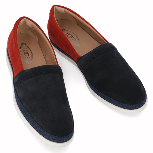 トッズ TOD'S シューズ レザーシューズ メンズ ネイビー×レッド スエード ロゴ スリッポンシューズ バイカラー