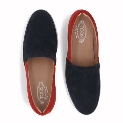 トッズ TOD'S シューズ レザーシューズ メンズ ネイビー×レッド スエード ロゴ スリッポンシューズ バイカラー
