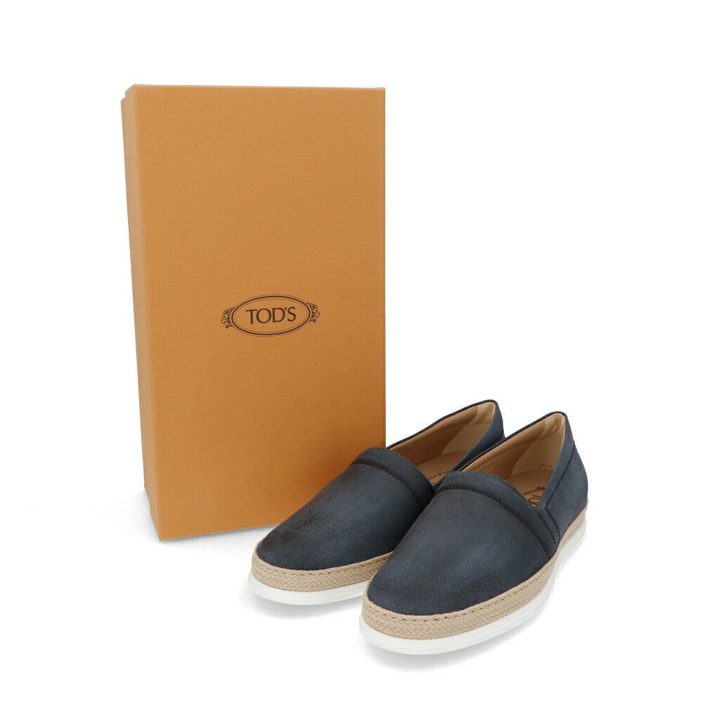 トッズ TOD'S シューズ レザーシューズ メンズ PANTOFOLA IMBOTTITA GOMMA RAFIA TV ML1 PERSIA ブルー レザー スリッポン エスパドリーユ ローカット ロゴ ヴィンテージ加工 XXM0TV0W80ZML1 U407