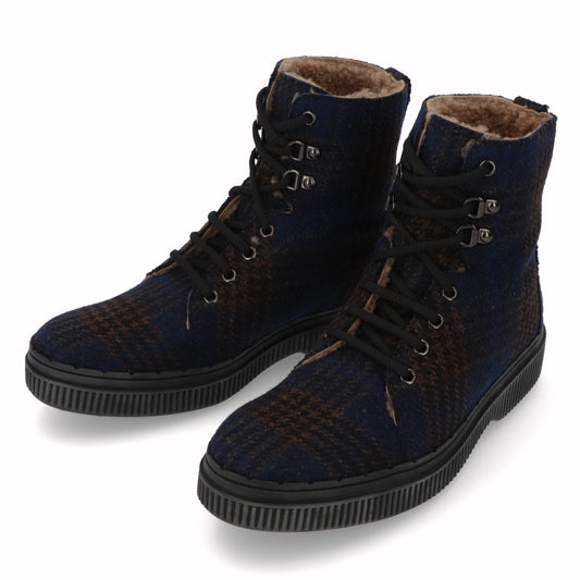 TOD’S ショートブーツ ネイビー ツイード ムートンブーツ