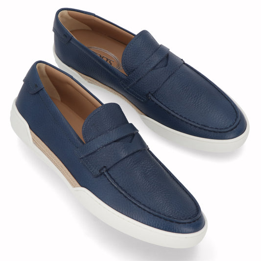 トッズ TOD'S シューズ レザーシューズ メンズ ブルー レザー ロゴ ローファー