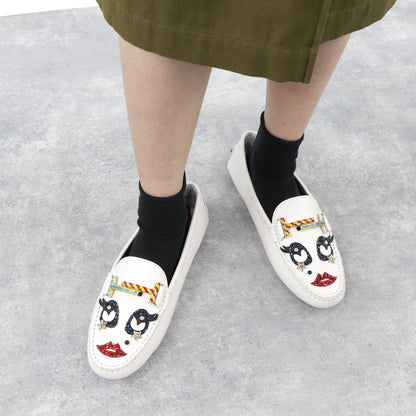 トッズ シューズ レザーシューズ ローファー レディース ホワイト ゴンミーニ モカシン ドライビングシューズ ダブル Tバックル XXW00G0V880HWE