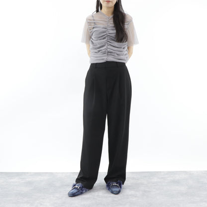 トッズ シューズ パンプス レディース ネイビー ダブルT ドライビングシューズ モカシン ファーシューズ デニム ヒールなし ムートン XXW00G0X880IUB0ZYS