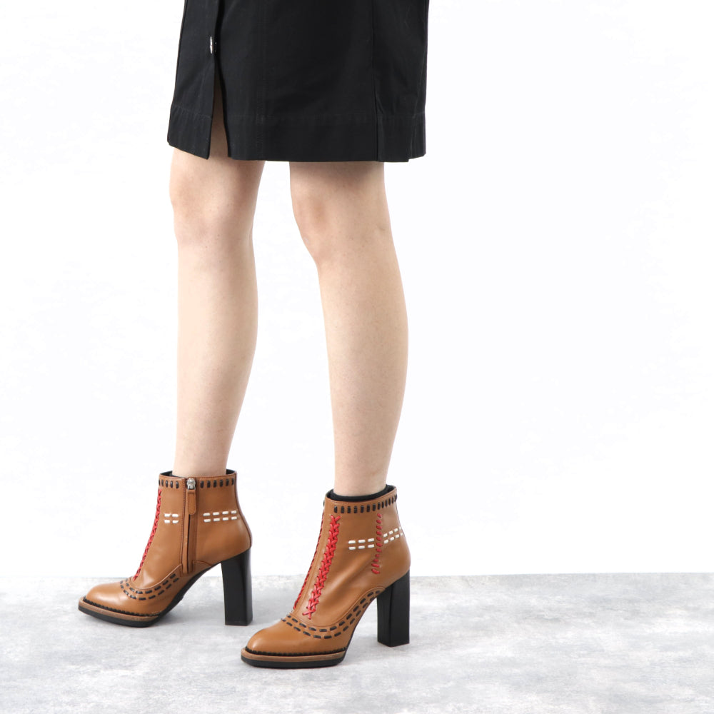 TOD’S ショートブーツ ブラウン ハイヒール ブロックヒール