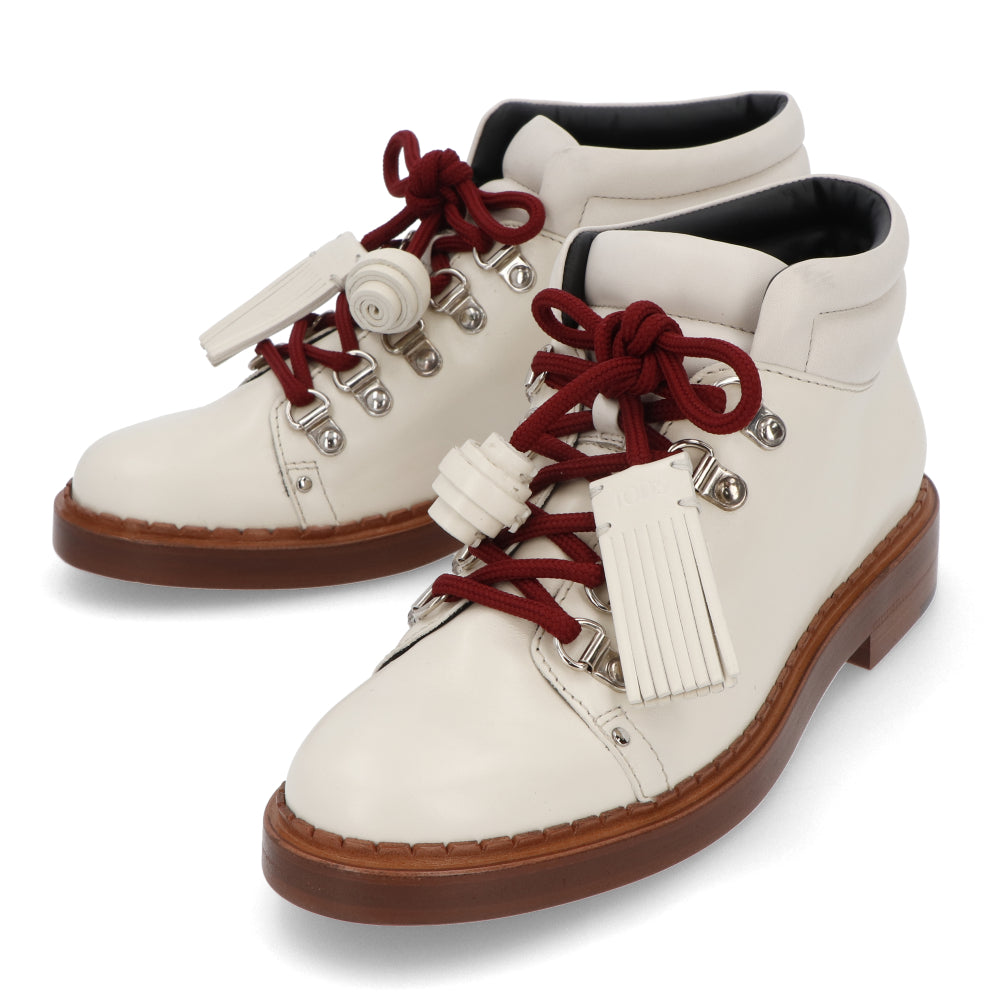 TOD’S ショートブーツ アイボリー レザー レースアップ