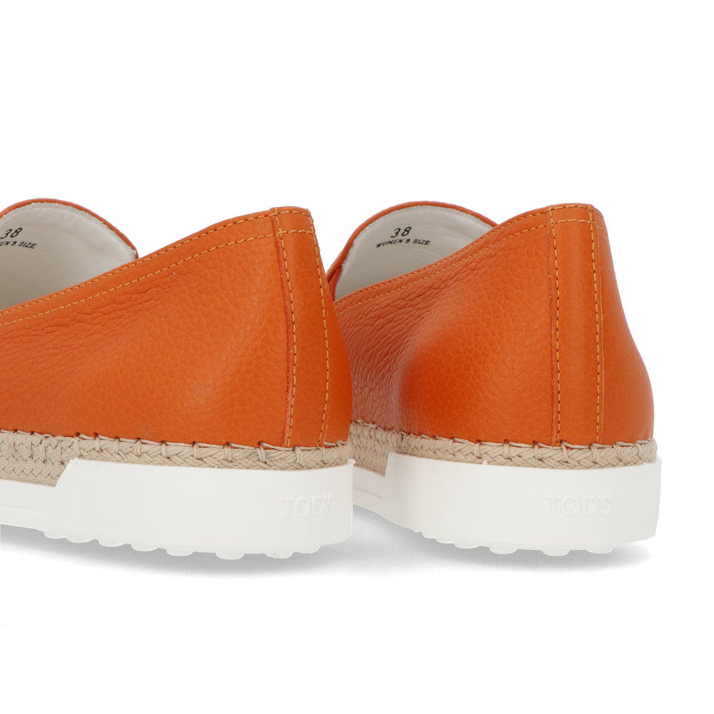 トッズ スリッポン スニーカー エスパドリーユ GOMMA RAFIA TV PANTOFOLA PELLE 5JI ARANCIO レディース オレンジ レザー フラットシューズ XXW0TV0J97Z5J1G803