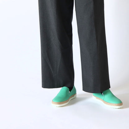 トッズ レディース エスパドリーユ GOMMA RAFIA TV PANTOFOLA PELLE 5JI MENTA エメラルドグリーン レザー フラットシューズ XXW0TV0J97Z5J1V414