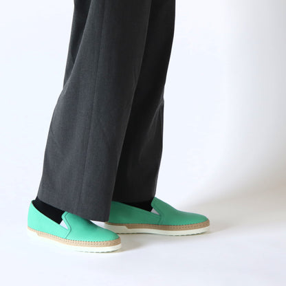 トッズ レディース エスパドリーユ GOMMA RAFIA TV PANTOFOLA PELLE 5JI MENTA エメラルドグリーン レザー フラットシューズ XXW0TV0J97Z5J1V414