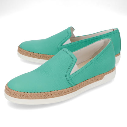 トッズ レディース エスパドリーユ GOMMA RAFIA TV PANTOFOLA PELLE 5JI MENTA エメラルドグリーン レザー フラットシューズ XXW0TV0J97Z5J1V414