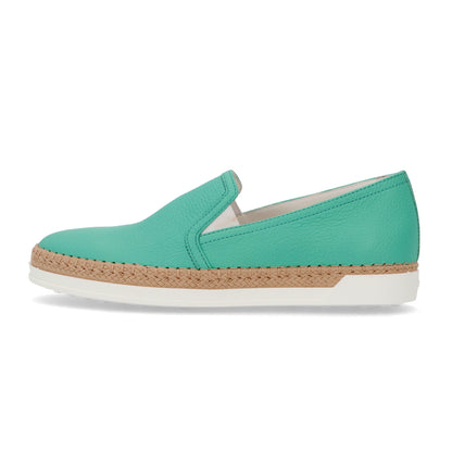 トッズ レディース エスパドリーユ GOMMA RAFIA TV PANTOFOLA PELLE 5JI MENTA エメラルドグリーン レザー フラットシューズ XXW0TV0J97Z5J1V414