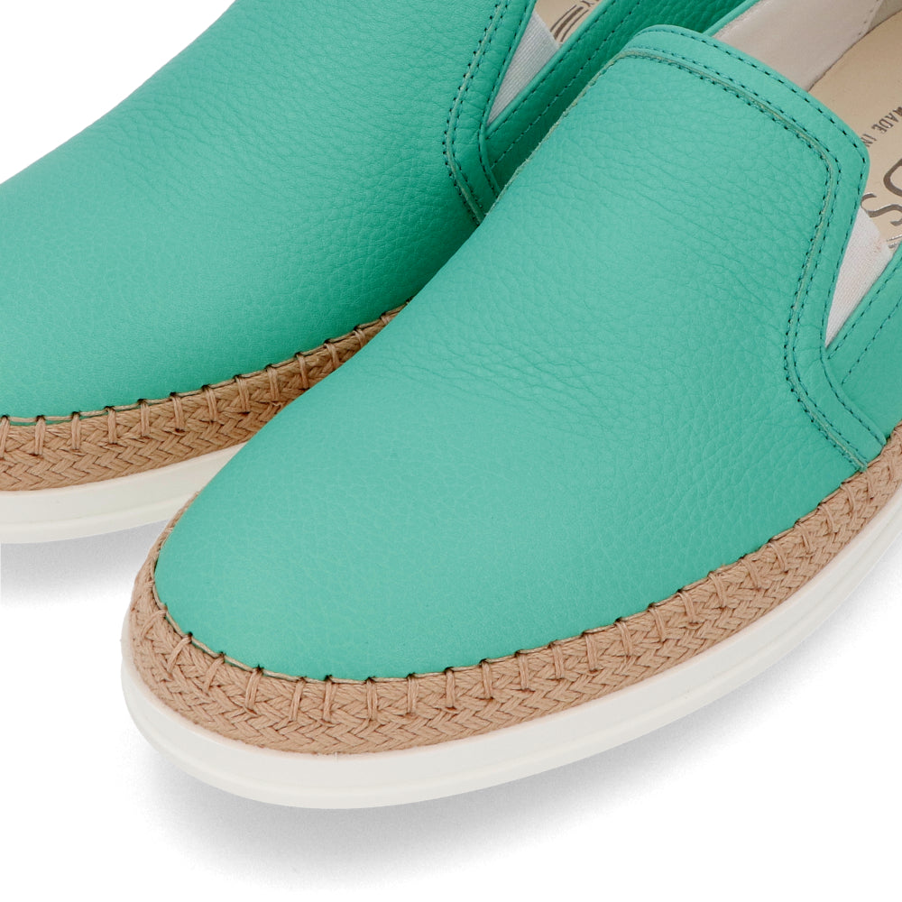 トッズ レディース エスパドリーユ GOMMA RAFIA TV PANTOFOLA PELLE 5JI MENTA エメラルドグリーン レザー フラットシューズ XXW0TV0J97Z5J1V414