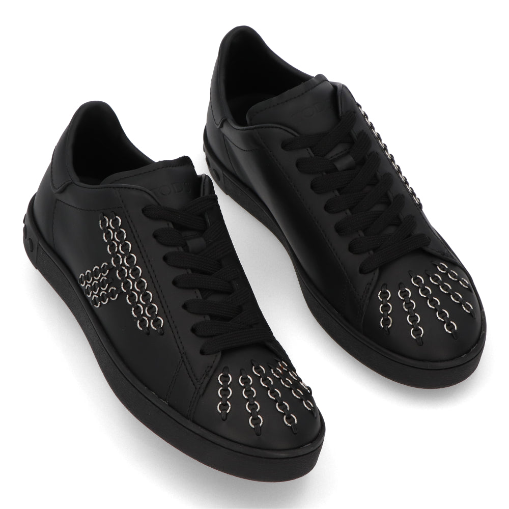 TOD’S スニーカー ブラック レザー ローカット ロゴ パーツ