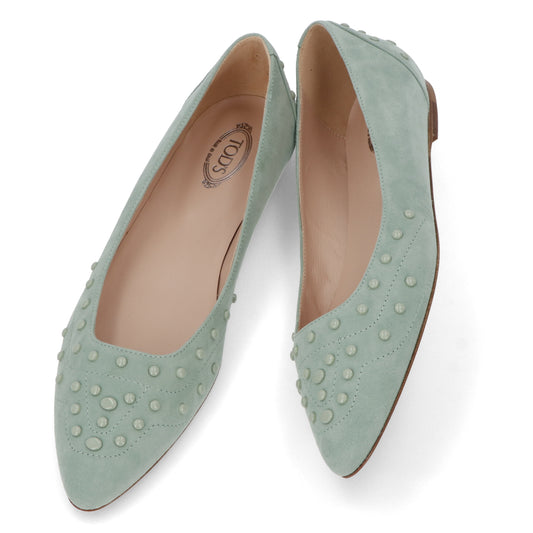 TOD’S フラットシューズ パンプス ライトグリーン スエード
