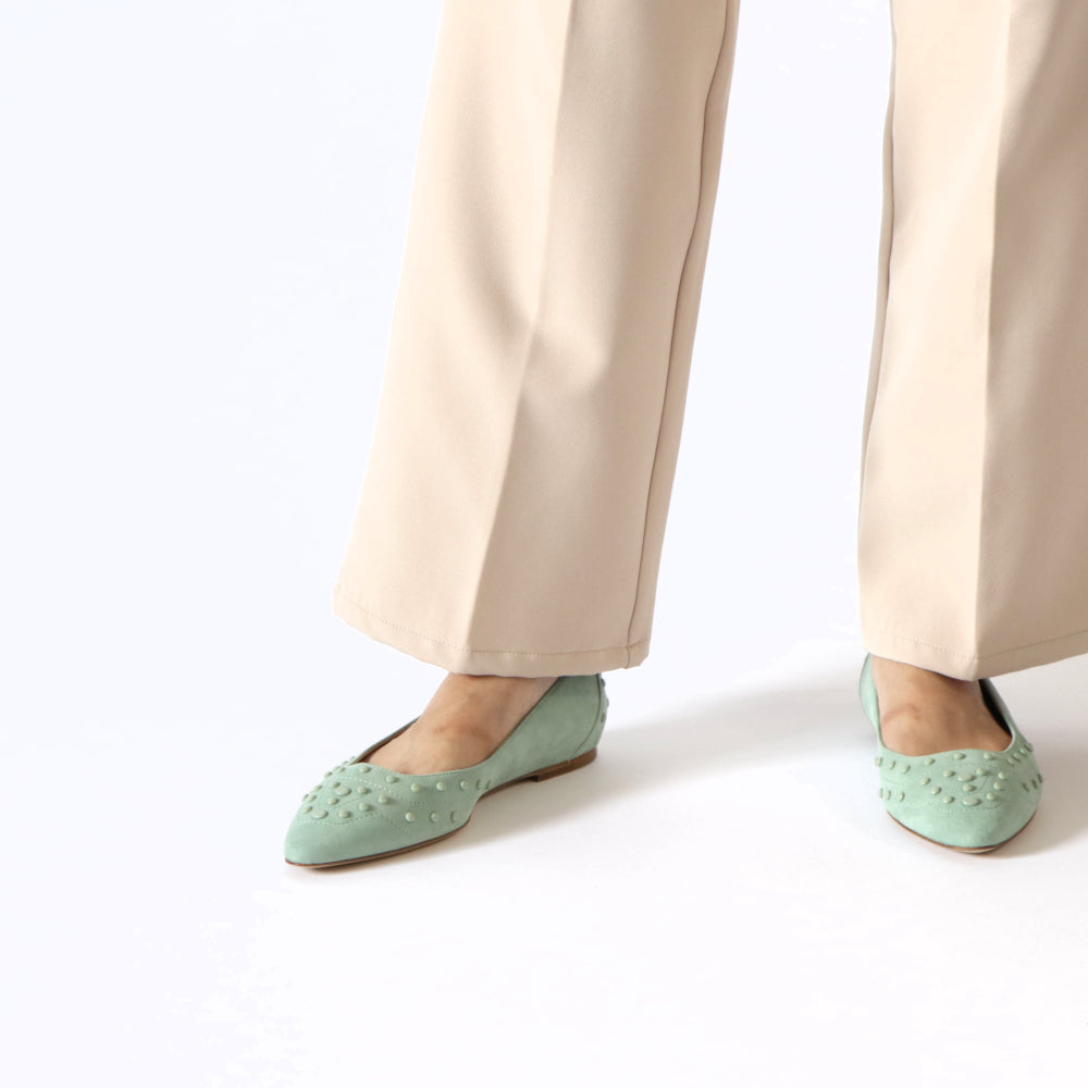 TOD’S フラットシューズ パンプス ライトグリーン スエード