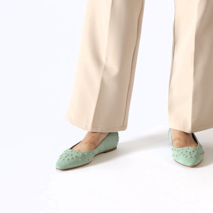 TOD’S フラットシューズ パンプス ライトグリーン スエード