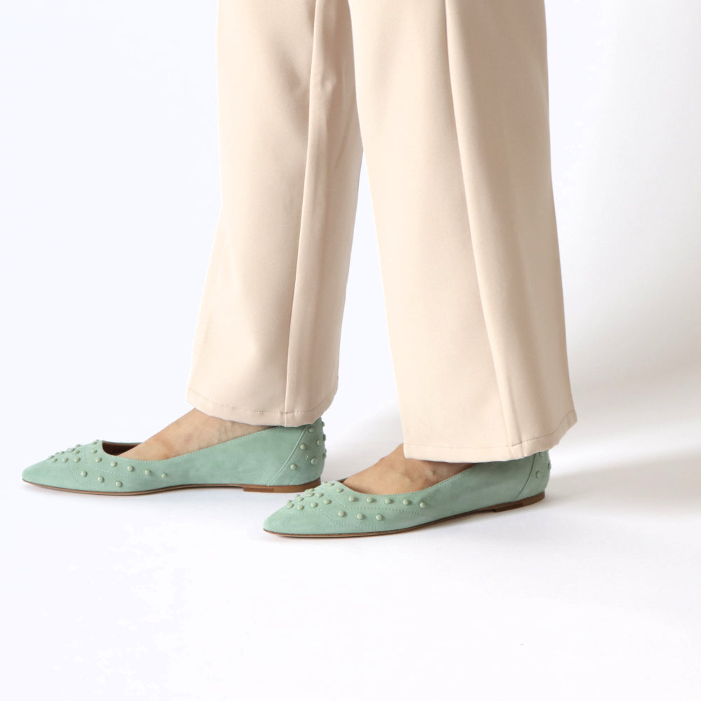 TOD’S フラットシューズ パンプス ライトグリーン スエード