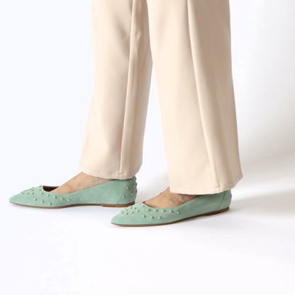 TOD’S フラットシューズ パンプス ライトグリーン スエード