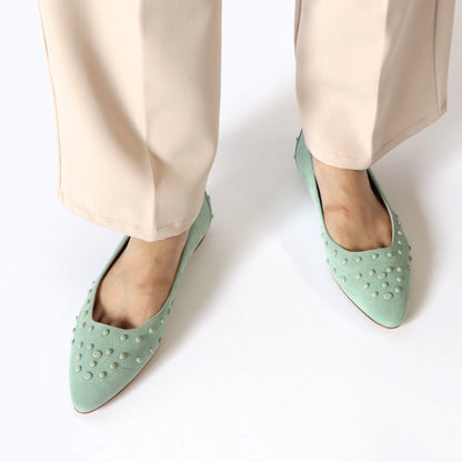 TOD’S フラットシューズ パンプス ライトグリーン スエード