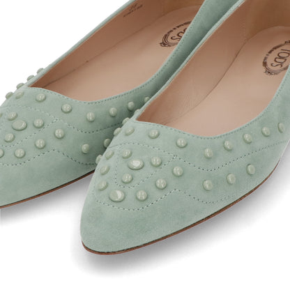TOD’S フラットシューズ パンプス ライトグリーン スエード