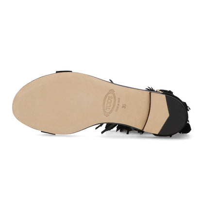 トッズ サンダル レディース CUOIO LEGG.37B SAND NAP. PIUME PEL.HRO ブラック スエード フリンジ フラット ヒールなし XXW37B0AR60HR0 B999