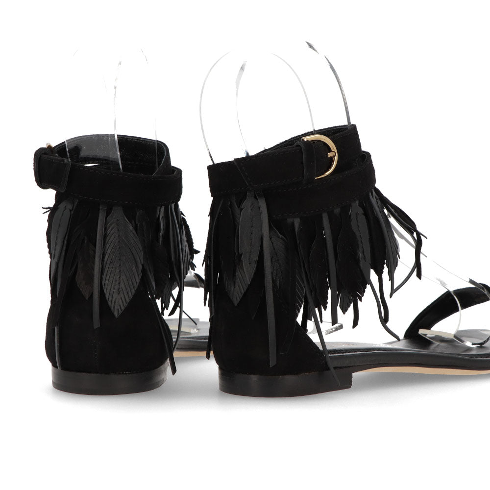 TOD’S フラットサンダル ブラック スエード フリンジ付き