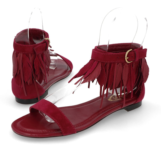 TOD’S フラットサンダル レッド スエード フリンジ付き