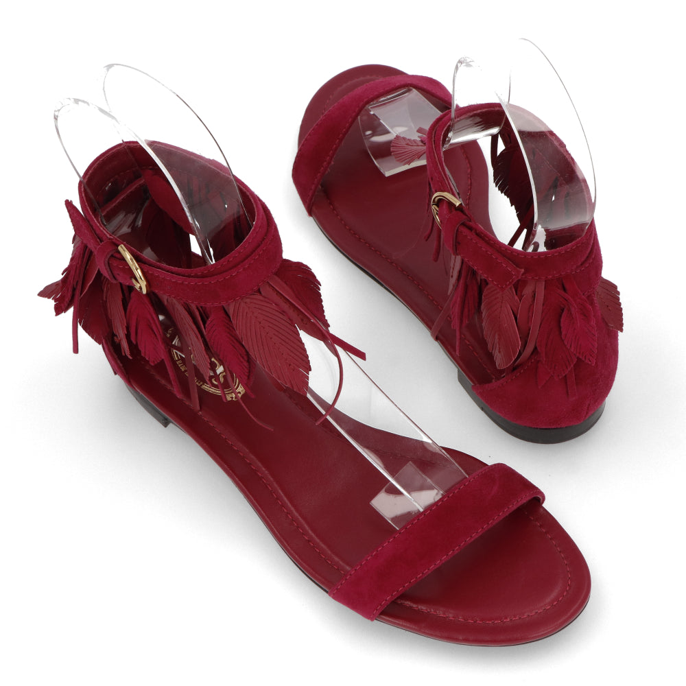 TOD’S フラットサンダル レッド スエード フリンジ付き