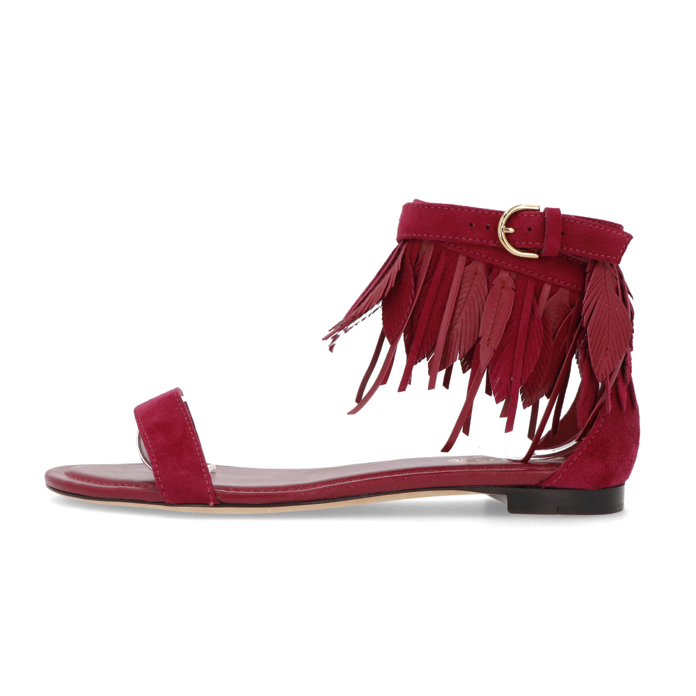 TOD’S フラットサンダル レッド スエード フリンジ付き