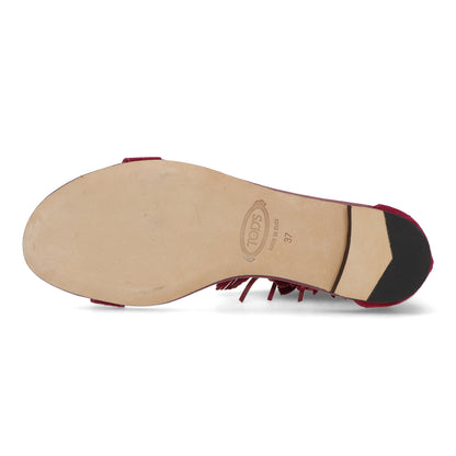 トッズ サンダル レディース CUOIO LEGG.37B SAND NAP. PIUME PEL.HRO レッド パープル スエード フリンジ フラット XXW37B0AR60HR0 R819