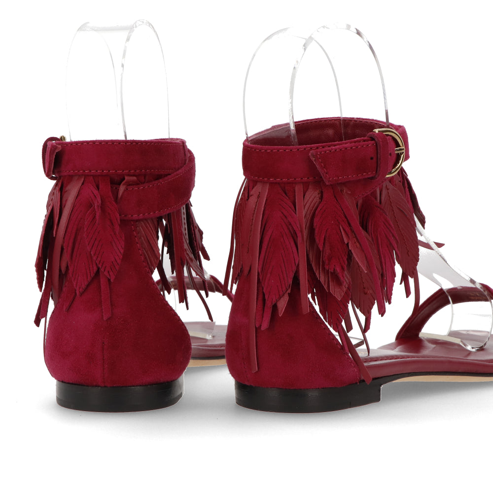 TOD’S フラットサンダル レッド スエード フリンジ付き