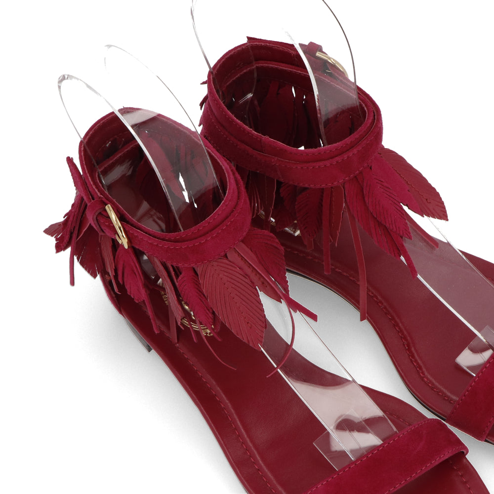 TOD’S フラットサンダル レッド スエード フリンジ付き