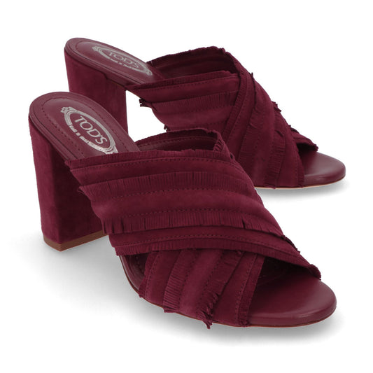 TOD’S サンダル ハイヒール ボルドー スエード フリンジ