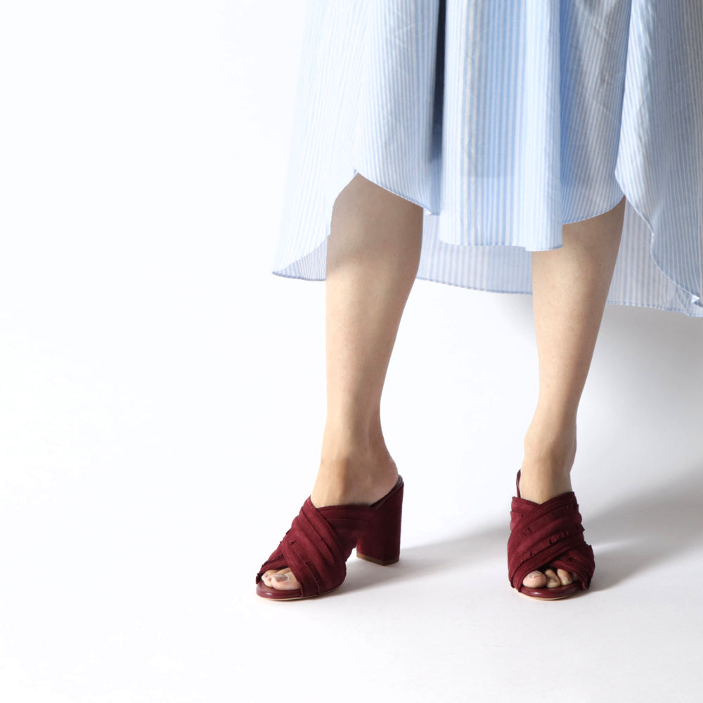 TOD’S サンダル ハイヒール ボルドー スエード フリンジ