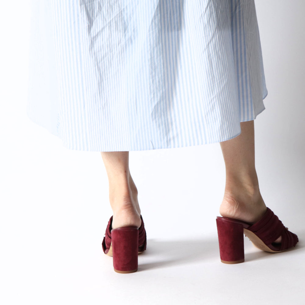 TOD’S サンダル ハイヒール ボルドー スエード フリンジ