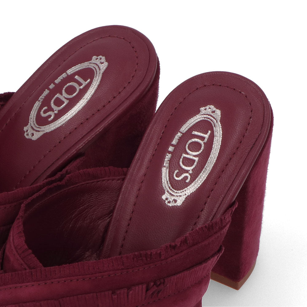 TOD’S サンダル ハイヒール ボルドー スエード フリンジ