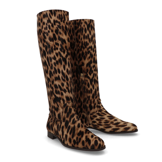 TOD’S ロングブーツ ブラウン系 レオパード柄 ハラコ