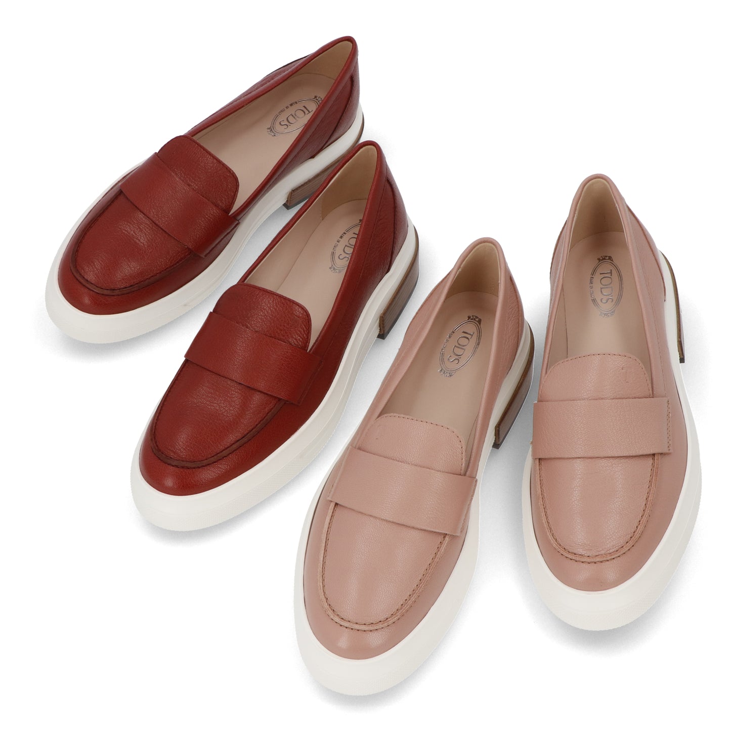 トッズ シューズレディース レッド ベージュ レザー モカシン 厚底 無地 XXW92B0Y41ZQUI