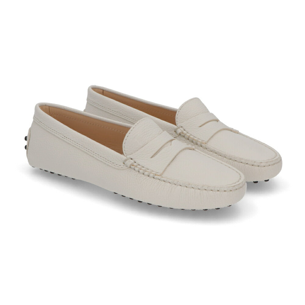 TOD'S レザーシューズ ホワイト レザー ラバー ドライビングシューズ フラット モカシン ローファー XXW00G000105J1