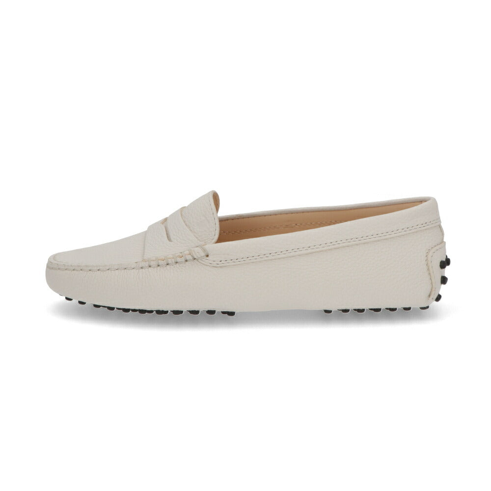 TOD'S レザーシューズ ホワイト レザー ラバー ドライビングシューズ フラット モカシン ローファー XXW00G000105J1