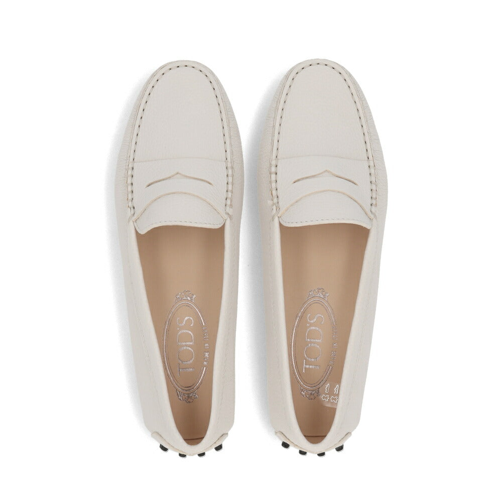 TOD'S レザーシューズ ホワイト レザー ラバー ドライビングシューズ フラット モカシン ローファー XXW00G000105J1