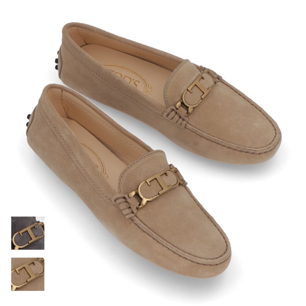 TOD'S グレー ベージュ スエード フラットシューズ ローファー ドライビングシューズ XXW00G0EX10RE0
