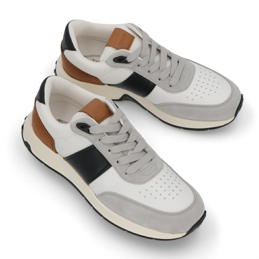 TOD'S スニーカー ホワイト×グレー×ブラック メッシュ スムースレザー レースアップ スポーティ ローカット XXM63K0GT80T93