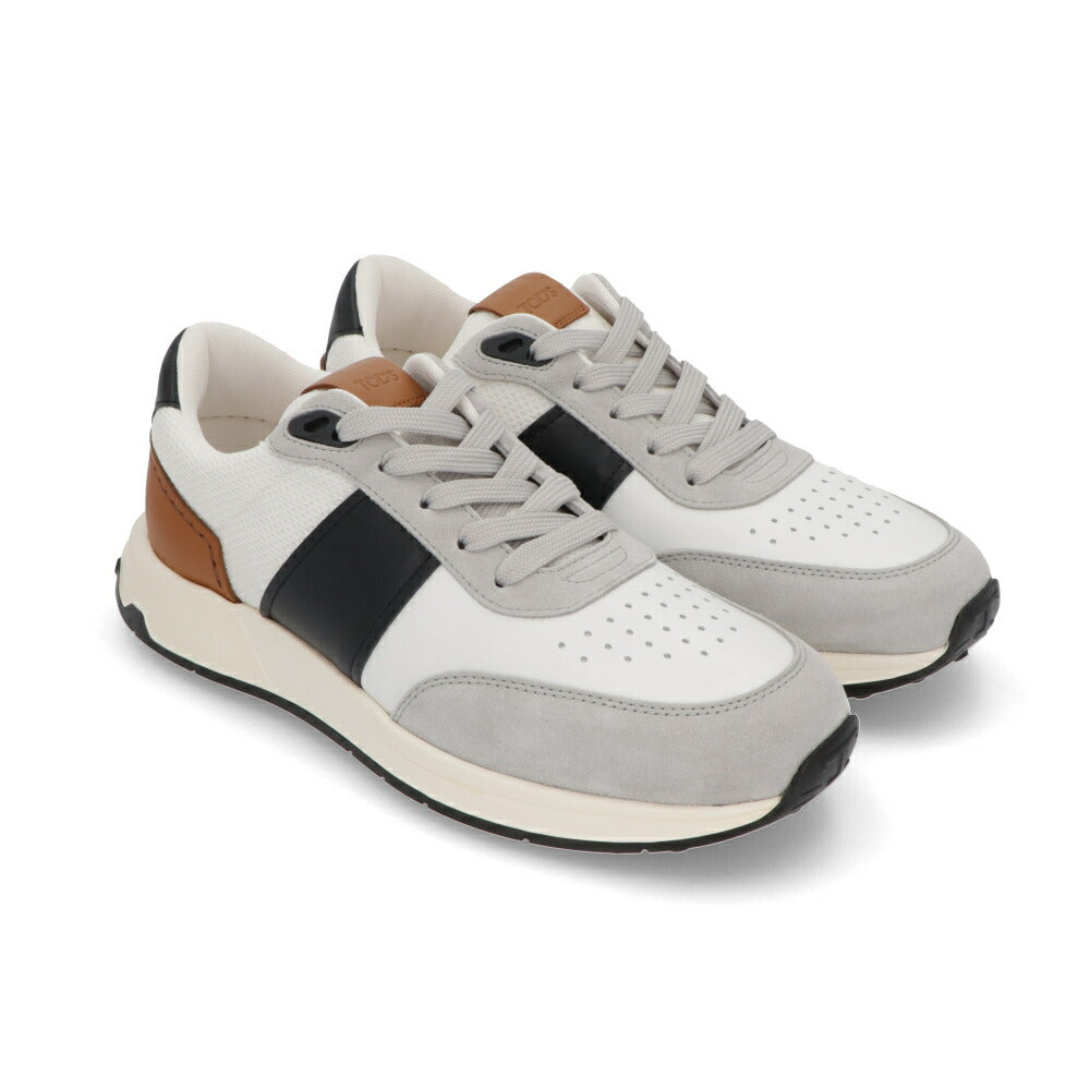 TOD'S スニーカー ホワイト×グレー×ブラック メッシュ スムースレザー レースアップ スポーティ ローカット XXM63K0GT80T93