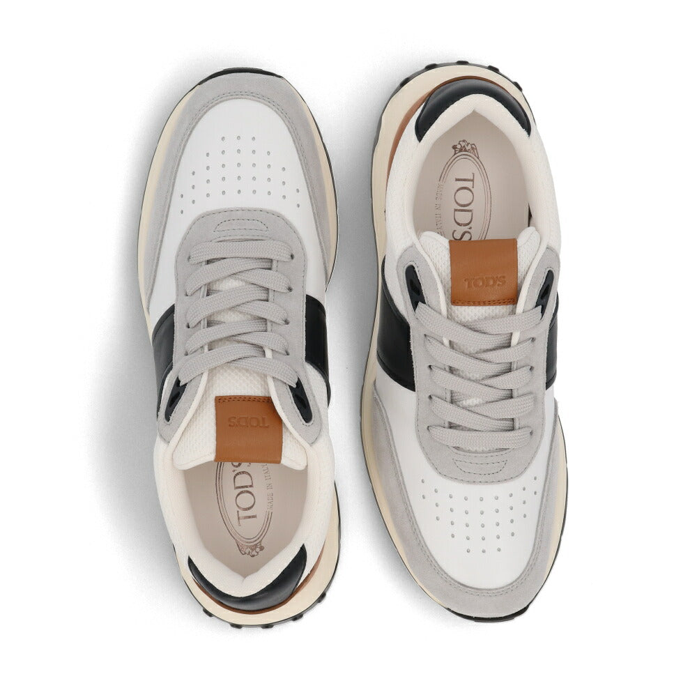 TOD'S トッズ  スニーカー ホワイト×グレー×ブラック メッシュ スムースレザー レースアップ スポーティ ローカット XXM63K0GT80T93